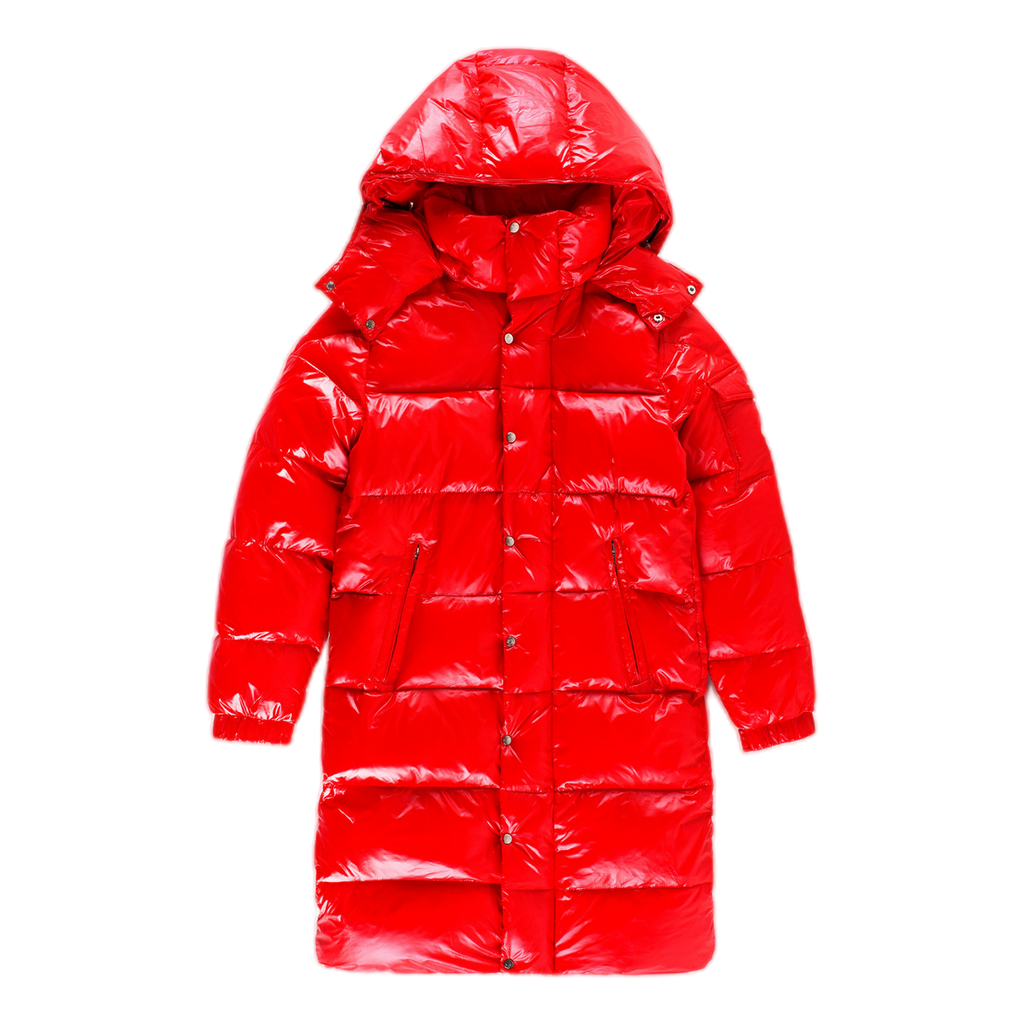 Moncler Hanoverian Glossy Hooded Long Puffer Coat – Red