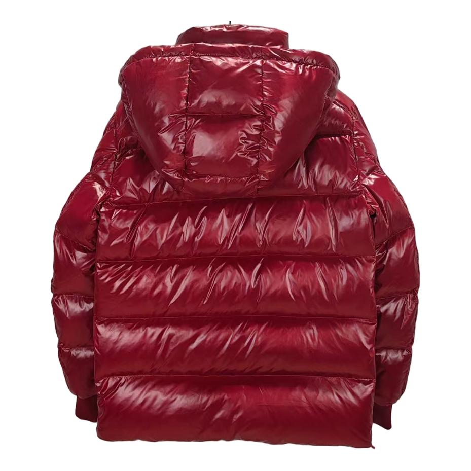 Moncler Logo-Zip Glossy Hooded Puffer Jacket – Red