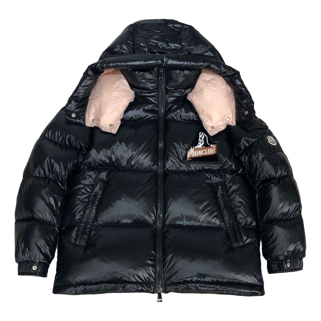 Moncler Mountain-Badge Glossy Short Puffer Jacket – Black