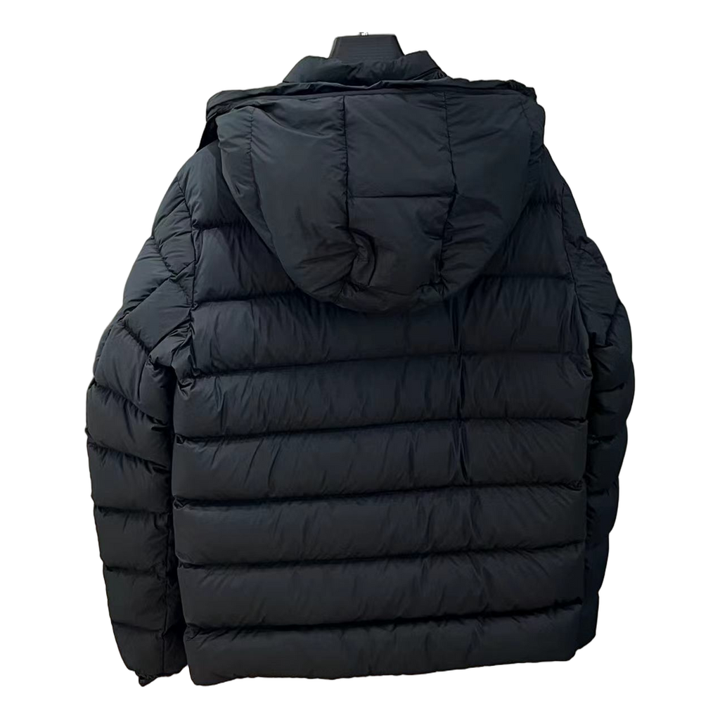 Moncler Vertical-Logo Placket Hooded Puffer Jacket – Black